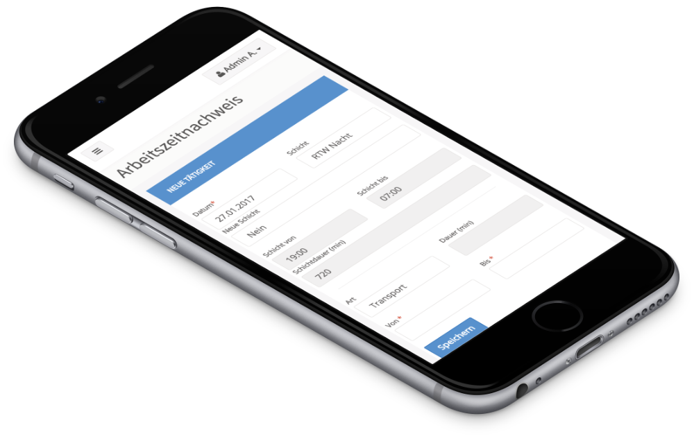Die mobile Ansicht des ARBEITSZEITpro für Nutzer und Anwender
